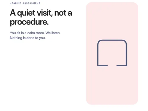 a simple room outline beside “A quiet visit, not a procedure.”